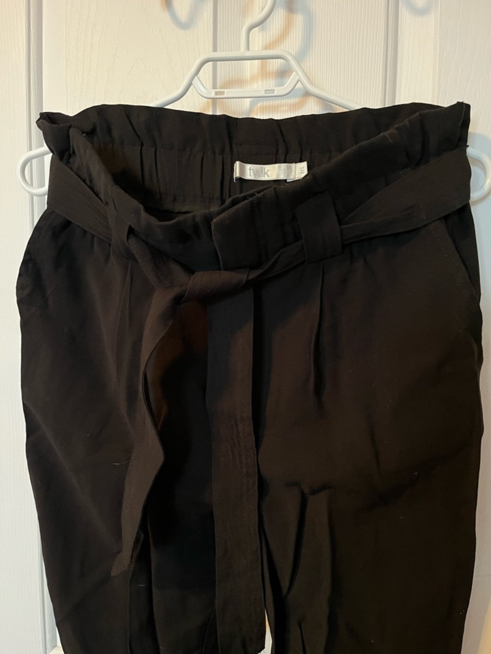 High-Waist Black Tie-Waist Dress Pants